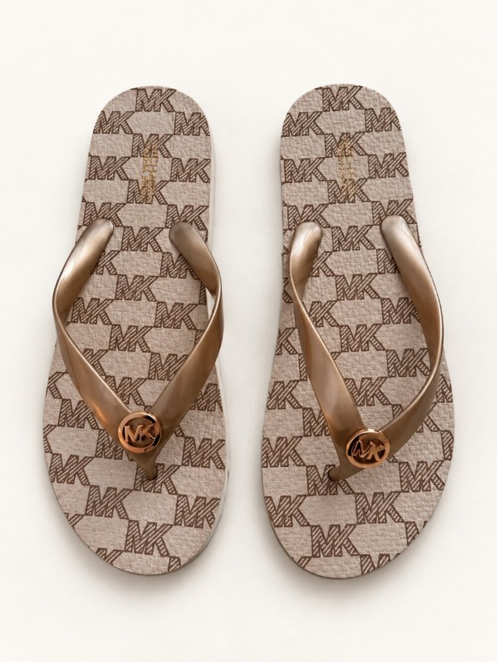 Michael Kors Rose Gold Logo MK Monogram Flip Flops